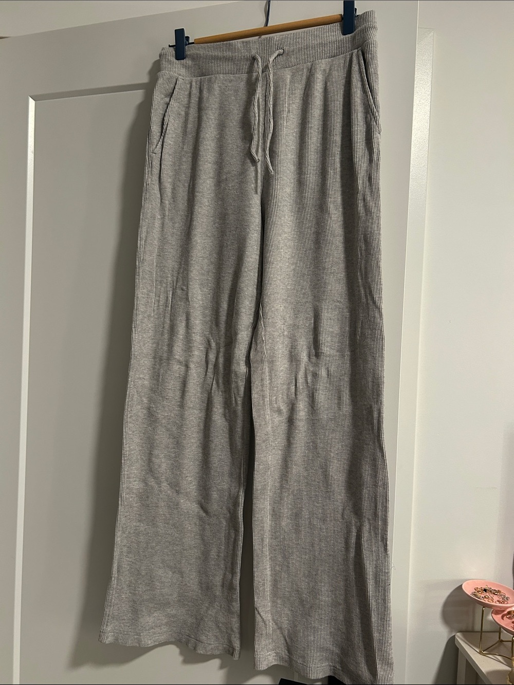 nuuds Heather Gray Wide-Leg Knit Pants with Drawstring